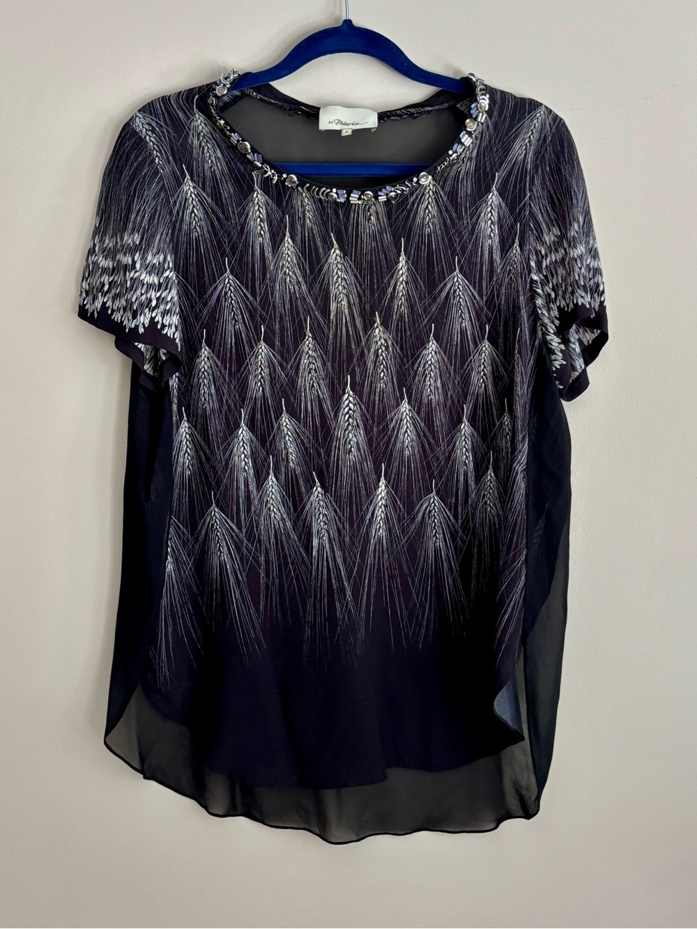 100% Silk Phillip Lim Feather & Beaded Top